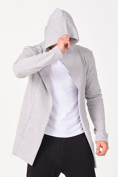 THE RULE Men's Gray Regular Fit Hooded Long Poncho Cardigan