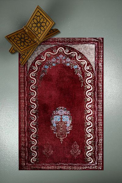 Viyana Home Digital Printed Non-Slip Base Washable Dowry Gift Prayer Mat Prayer Rug, Seccade-128-Red,