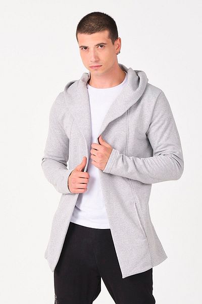 THE RULE Men's Gray Regular Fit Hooded Long Poncho Cardigan