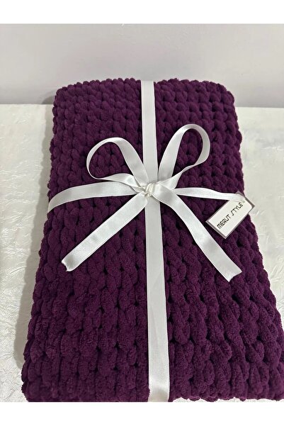 MERUT STYLE HAYATINI RENKLENDİR El Örgüsü Alize Puffy Bebek Battaniyesi Mor B...