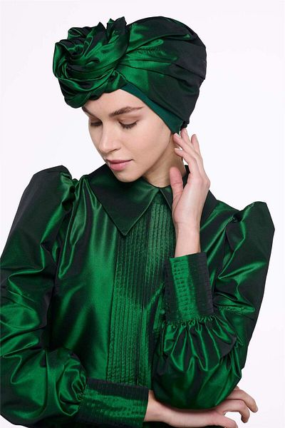miha Hicran Önal Green Wire Inside Taffeta Bonnet