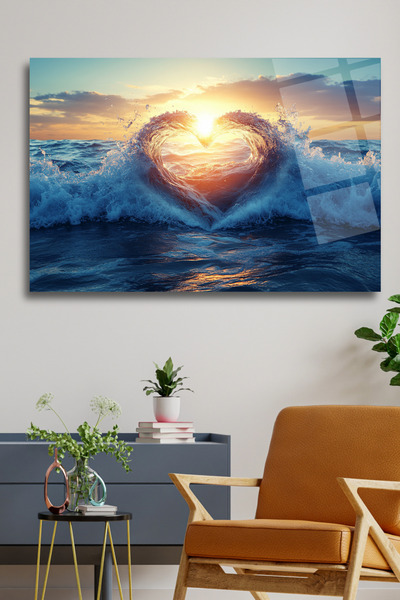 HMDS CONCEPT Apus de soare, mare și inimă, pictură pe sticlă 150