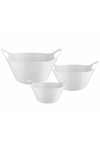 TEKNO İSTANBUL 3'lü Kulplu Badya Set Beyaz Renk (1 Litre - 1.75 Litre - 2.75 ...