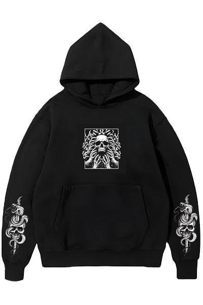 Edizen Skull v3 2025 Premium βαμβακερό φούτερ με στάμπα με κουκούλα