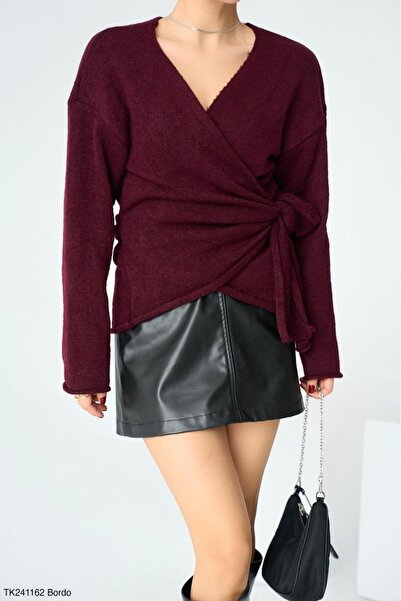 CADDELAMODA Tricotaj de damă cu cravată laterală dublu piept