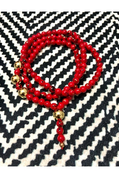 PİRAMİGO Red & Gold Design 108-Piece Mala Long Necklace