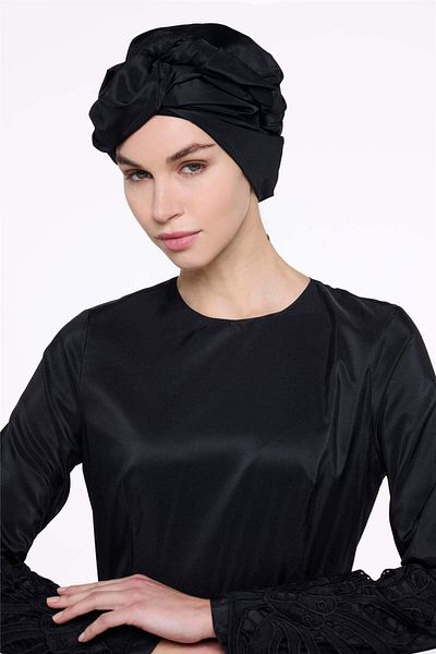 miha Hicran Önal Black Taffeta Bonnet - Wire Inside