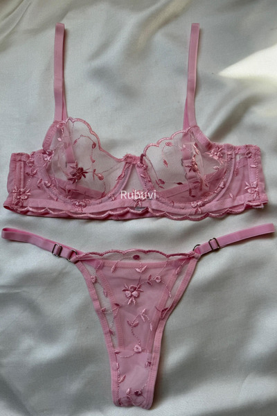 Rubuvi Lily Femei - Set de chiloți și sutien din tul din dantelă cu imprimeu floral