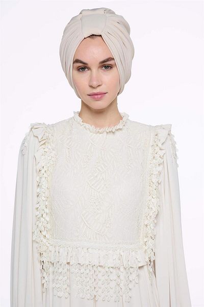 miha Hicran Önal Beige Design Bonnet with Handles