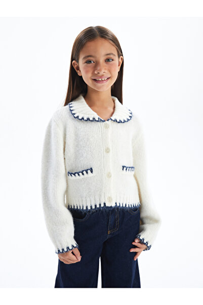 Dexia Stıtch - Gömlek Yaka Cep Detaylı Triko Hırka - Ekru Renk