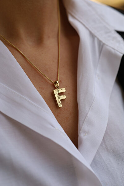 Yenigün Kuyumculuk 14 Ayar Altın F Harfli Işıltılı Kolye Ucu