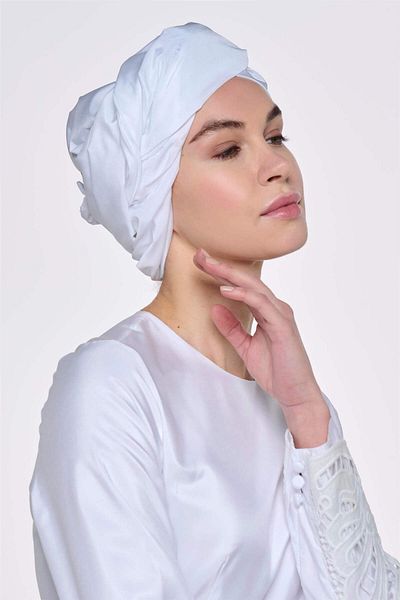 miha Hicran Önal White Wire Inside Taffeta Bonnet