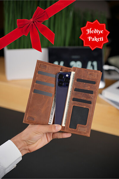 WATCHOFROYAL Parıs Crazy Taba Hakiki Deri Telefon Cüzdanı