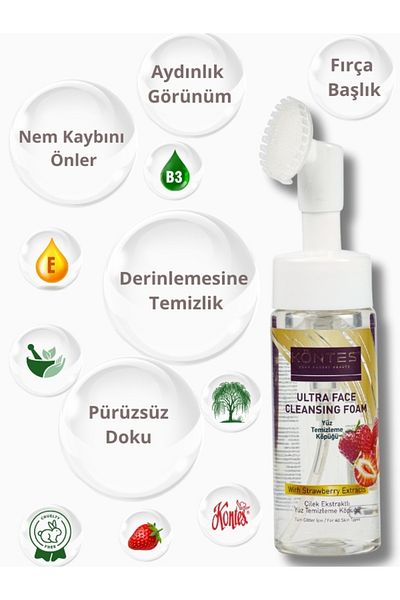 Kontes Ultra Face Facial Cleansing Foam - Face Wash Foam with Strawberry Extract