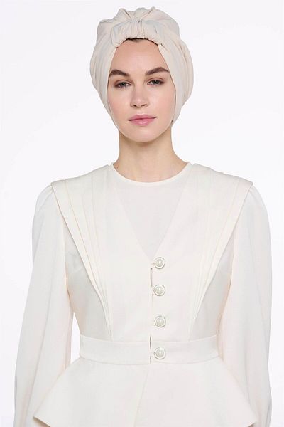 miha Hicran Önal Beige Colored Short Handled Designed Bonnet