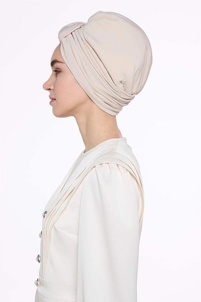 miha Hicran Önal Beige Colored Short Handled Designed Bonnet