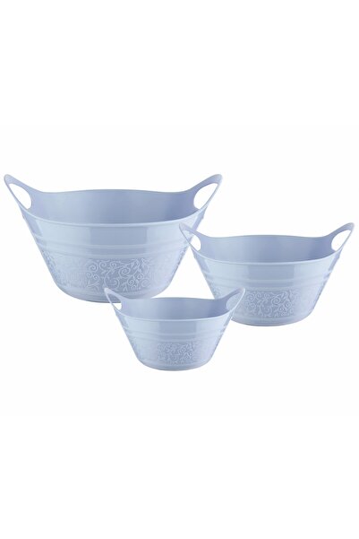 TEKNO İSTANBUL 3'lü Kulplu Badya Set Mavi Renk (1 Litre - 1.75 Litre - 2.75 L...