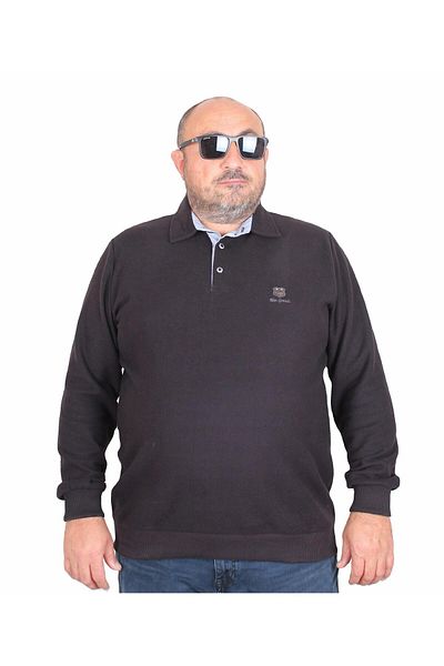 MocGrande Ανδρικό φούτερ Polo Neck μεγάλου μεγέθους - Moc Grande 24410 ΜΑΥΡΟ