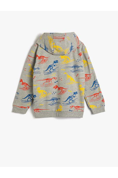 Koton Hooded Sweat Dinosaur Printed Long Sleeve Hooded