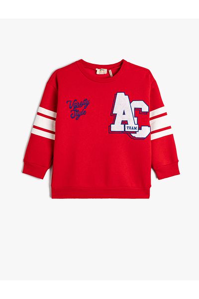 Koton College Sweat Long Sleeve Crew Neck Embroidery and Applique Detailed Hoodie
