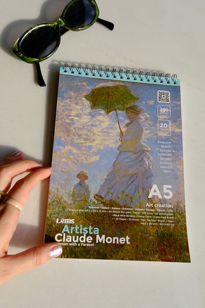 Lemsstudio Claude Monet Women's Sketchbook with Umbrella - 200 Gr/M2 Artista A5 Sketchbook