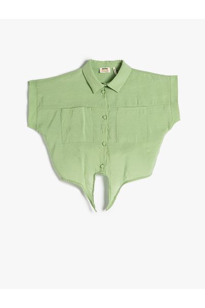 Koton Crop Shirt Front Tie Detail Short Sleeve Pocket Modal Fabric