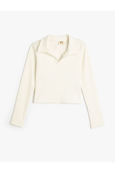 Koton Basic-T-Shirt mit langen Ärmeln und geripptem Polokragen