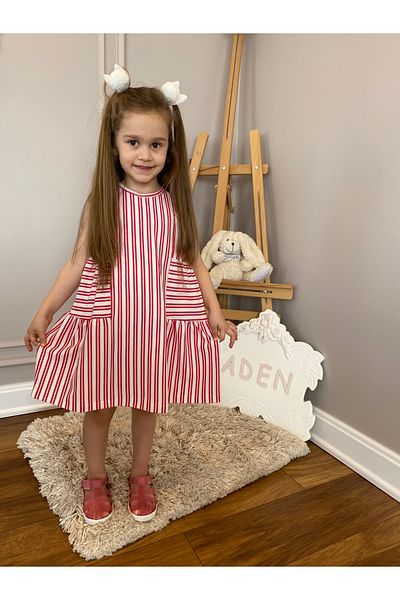 Baby Babyaden Πράσινο ριγέ μαλακό ντραπέ καθημερινό βασικό φόρεμα για κορίτσια