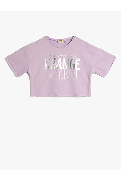 Koton Tricou Crop mânecă scurtă Decolteu Crew Text Bumbac Imprimat