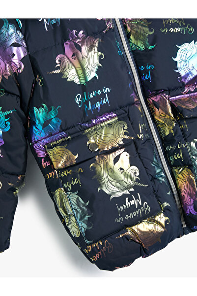 Koton Извънгабаритно пухено яке с щампа на еднорог и джоб с полар