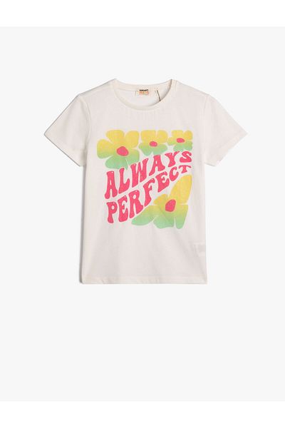 Koton Μπλουζάκι με κοντό μανίκι Crew λαιμόκοψη Floral Glitter Βαμβακερό εμπριμέ