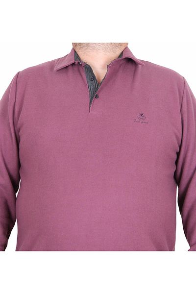MocGrande Ανδρικό φούτερ με γιακά Polo Plus Size - Μωβ 24408
