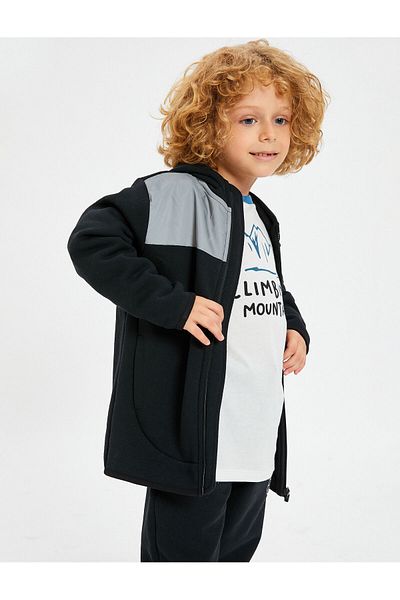 Koton Hooded Sweatshirt Zippered Long Sleeve Applique Detailed Ribbon