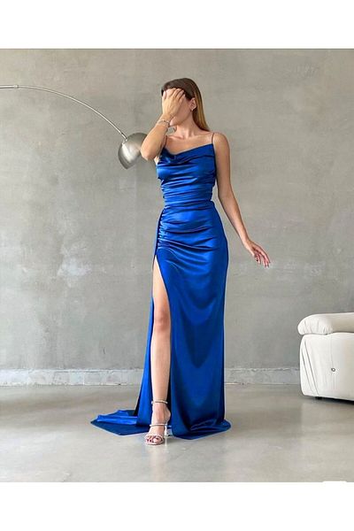 vuvutasarım Rochie lungă cu bretele subțiri din satin de sezon nou - 582243   726