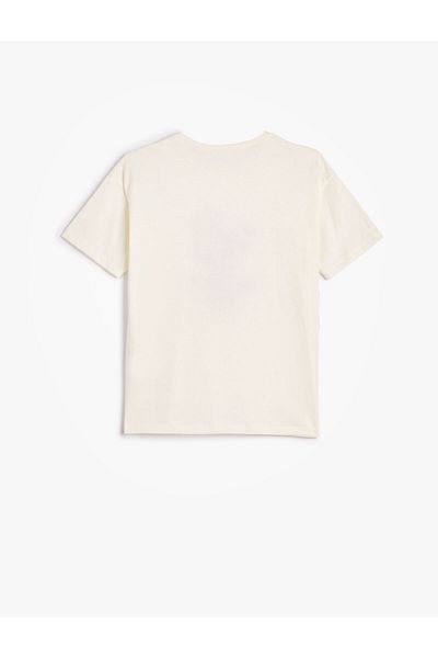 Koton T-Shirt Short Sleeve Crew Neck Summer Themed Print Detailed Cotton