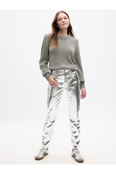 GAP Kadın Gri High Rise Vintage Slim Vegan Suni Deri Pantolon