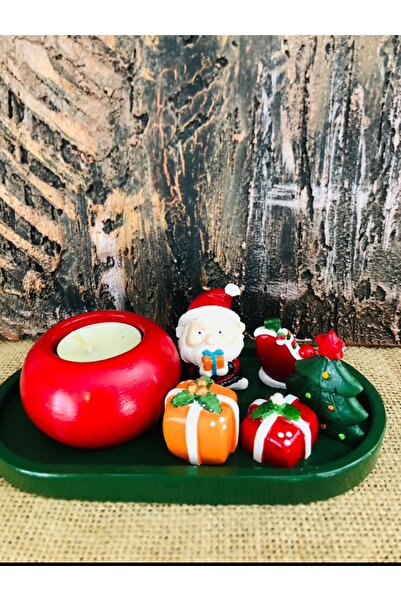 epoxiawood Yılbaşı temalı dekoratif tabak mumluk. Yeniyıl hediyesi , yılbaşı hediyesi, yılbaşı hediyelik eşya.
