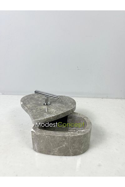 Modestmar Gray Marble Heart Bowl Silver Handle