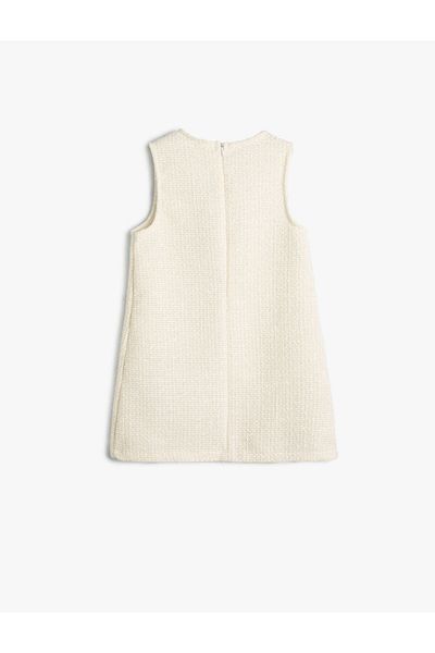 Koton Rochie din Tweed Gilet, Detaliu fundita, Fermoar la spate, Texturat