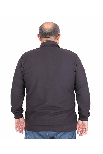 MocGrande Ανδρικό φούτερ Polo Neck Plus Size - Feel Good 24408 ΜΑΥΡΟ