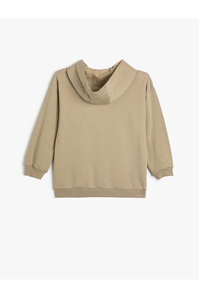 Koton Hooded Sweatshirt Long Sleeve Kangaroo Pocket Embroidered Detailed Ribbon