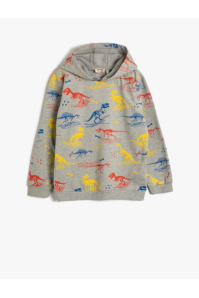 Koton Hooded Sweat Dinosaur Printed Long Sleeve Hooded