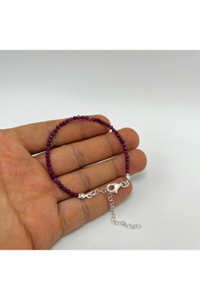 YILDIZ DOĞAL TAŞ Yıldız Doğal Taş Yakut 2 mm 925 Ayar Gümüş Doğal Taş Bileklik 16cm + 5 cm Uzatma Zincirli