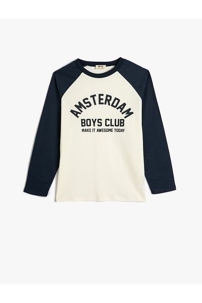 Koton College T-Shirt Long Sleeve Crew Neck Print Detailed Cotton