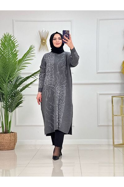 Enans Design Women's Knitwear Tunic, Glitter Detailed Hijab Tunic
