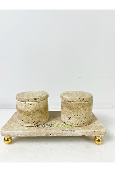 Modestmar Travertine Marble - Set of 3 Spices with Lid