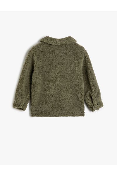 Koton Plush Shirt Jacket Buttoned with Pocket Detail