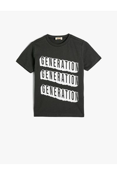 Koton Cotton Short Sleeve T-Shirt - Crew Neck, Slogan Printed