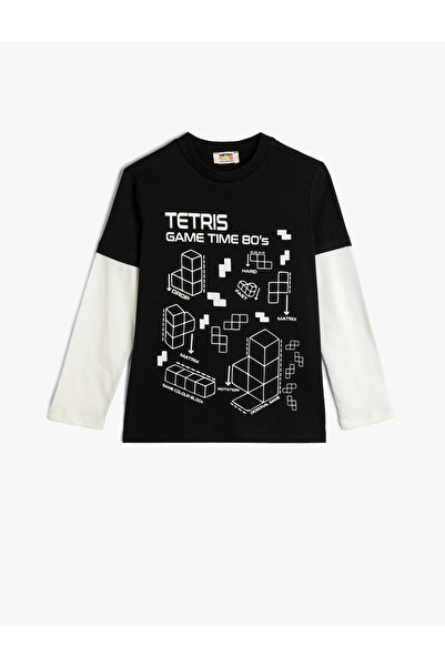 Koton Tişört Uzun Kollu Oyun Temalı Bisiklet Yaka Pamuklu