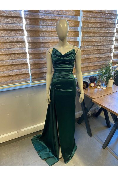 vuvutasarım New Season Satin Fabric Thin Straps Long Dress 582243 726